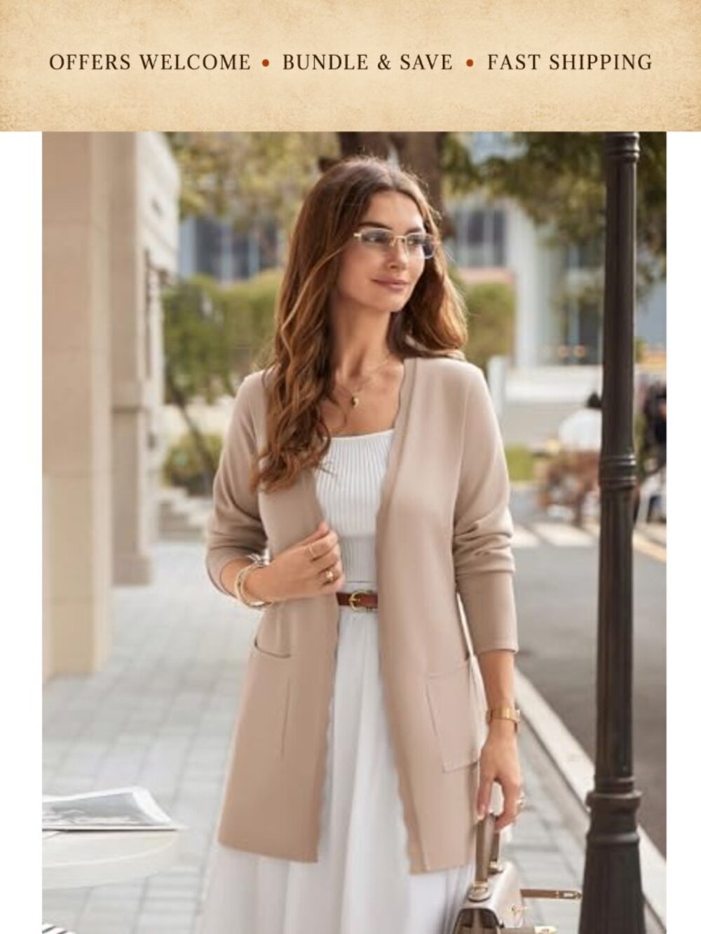 Lightweight Long Sleeve Open Front Ruffle Knit Cardigan with Pockets - Picture 2 of 6
